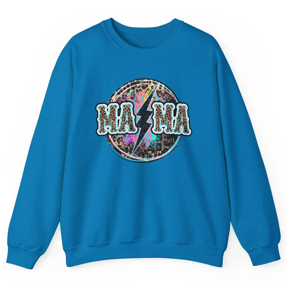 Retro Leopard Mama Lightning Bolt Western Country Bad Moms Unisex Crewneck Sweatshirt