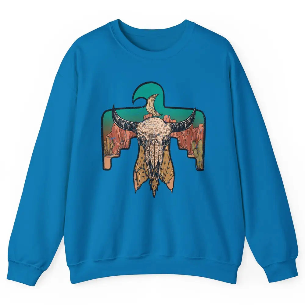 Retro Boho Bull Skull Desert Cactus Eagle Western Country Unisex Crewneck Sweatshirt