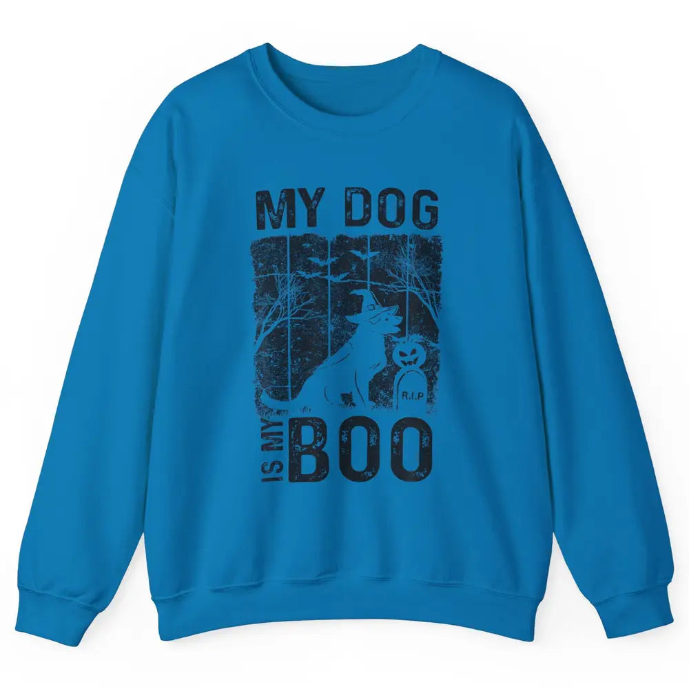 Retro My Dog Is My Boo Ghost Hippie Halloween Spooky Puppy Unisex Crewneck Sweatshirt