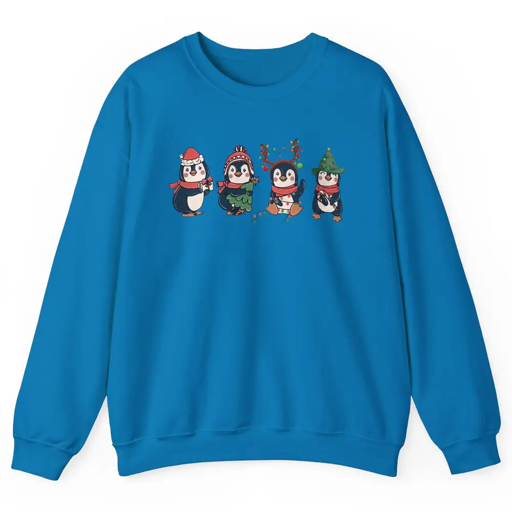 Penguin Merry Christmas Cute Penguin Xmas Lights Winter Unisex Crewneck Sweatshirt