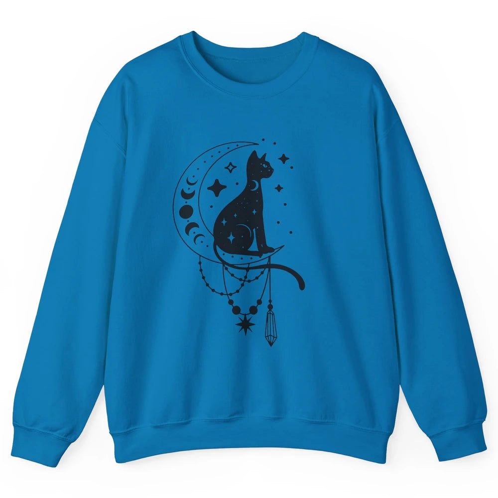 Retro Halloween Gothic Cat Witch The Moon Tarot Witchcraft Unisex Crewneck Sweatshirt