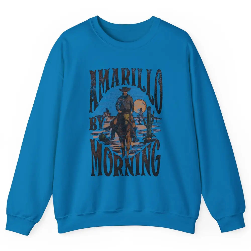 Retro Cowboy Riding Horse Desert Amarillo By Morning Western Unisex Crewneck Sweatshirt