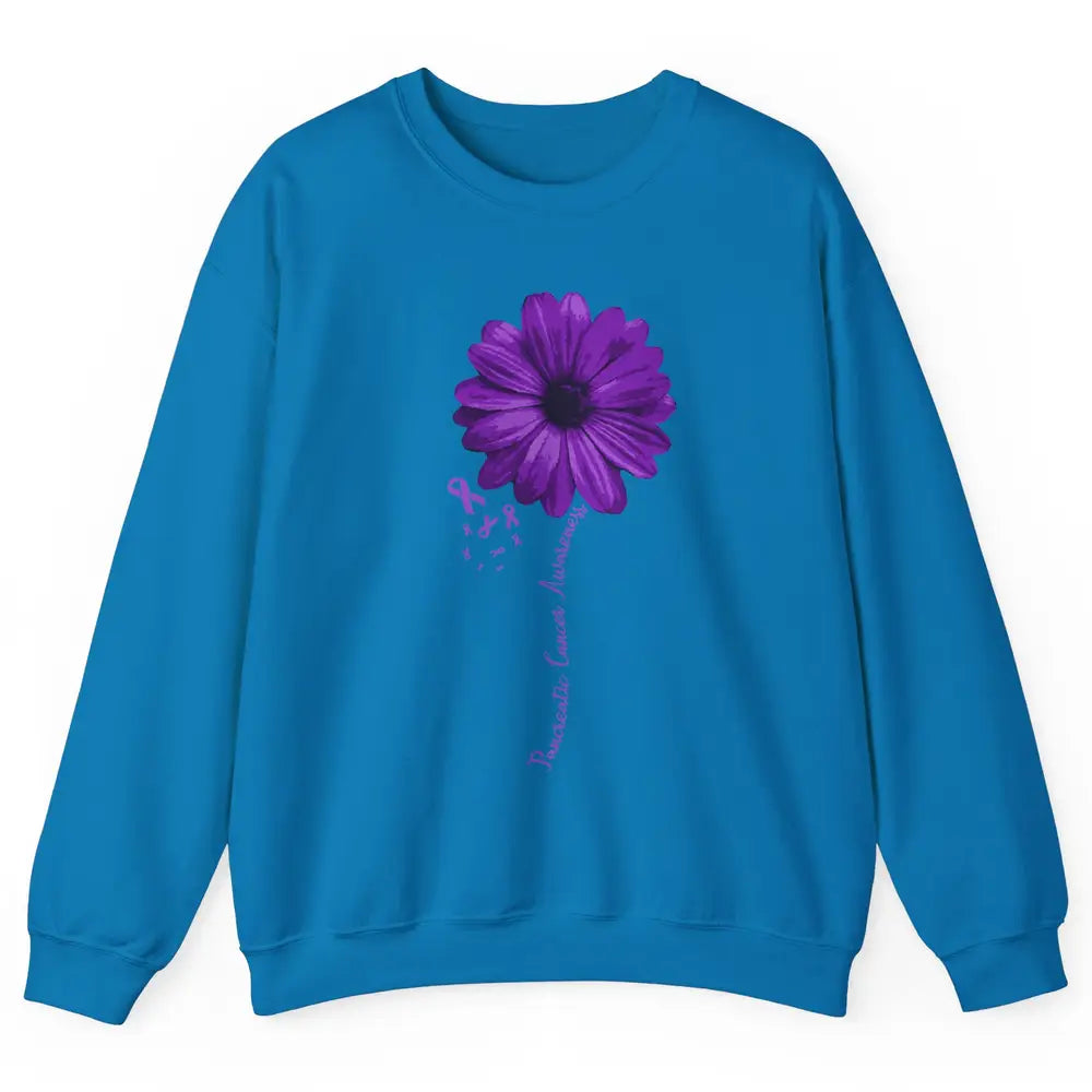 Pancreatic Cancer Awareness Purple Ribbon Daisy Flower Unisex Crewneck Sweatshirt