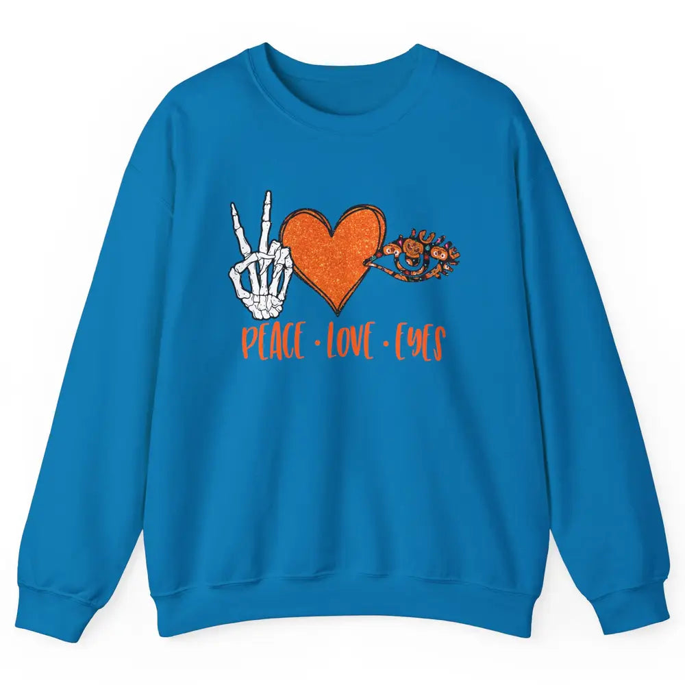 Optician Halloween Peace Love Eyes Optometrist Pumpkin Gift Unisex Crewneck Sweatshirt