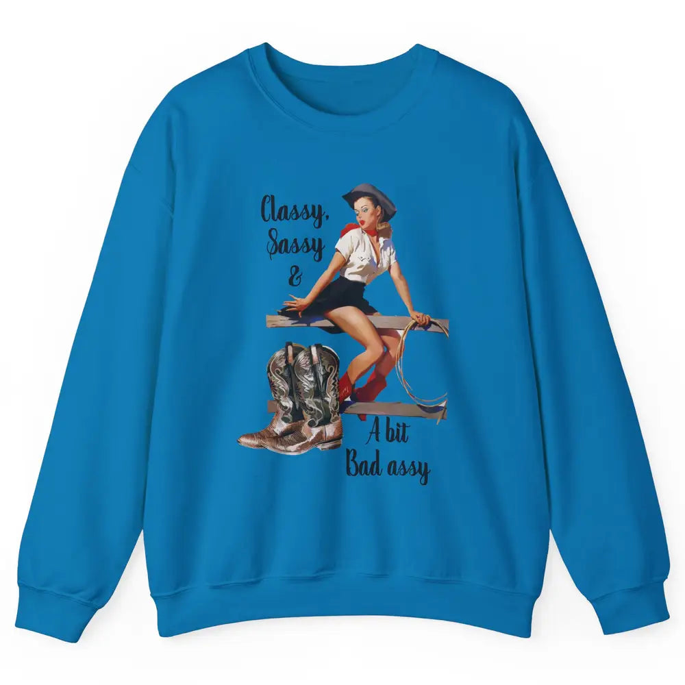 Retro Cowgirl Boots Classy Sassy Western Country Cowboy Gift Unisex Crewneck Sweatshirt