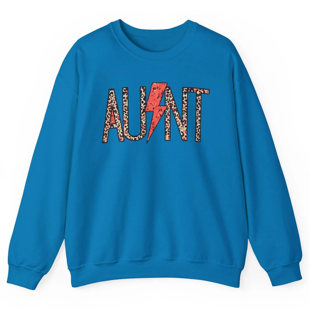 Retro Leopard Aunt Lightning Bolt Western Country Auntie Unisex Crewneck Sweatshirt