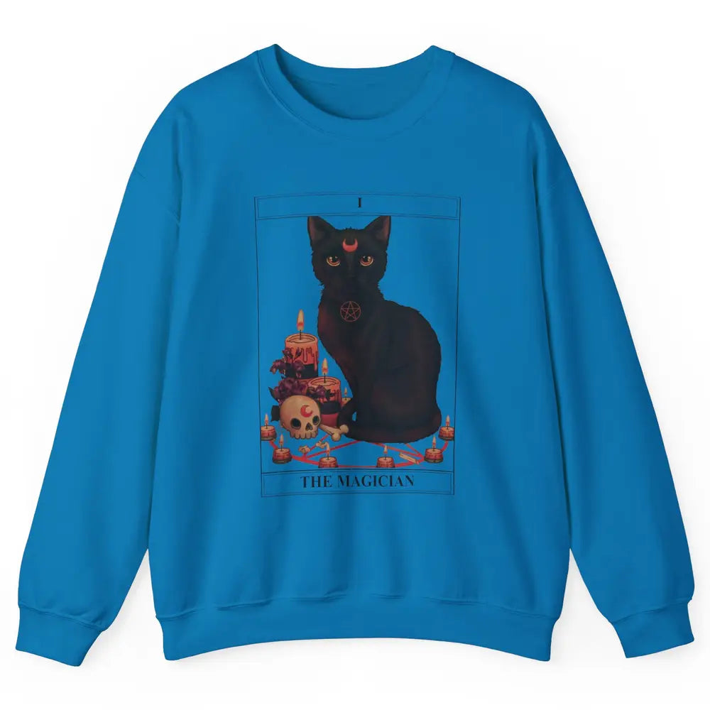 Retro Halloween Gothic Cat The Magician Tarot Witchcraft Unisex Crewneck Sweatshirt
