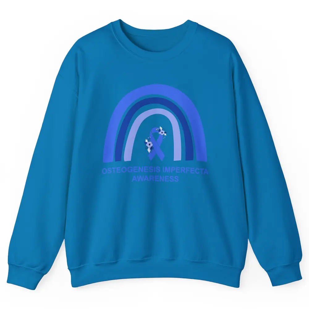 Osteogenesis Imperfecta Awareness OI Floral Blue Rainbow Unisex Crewneck Sweatshirt