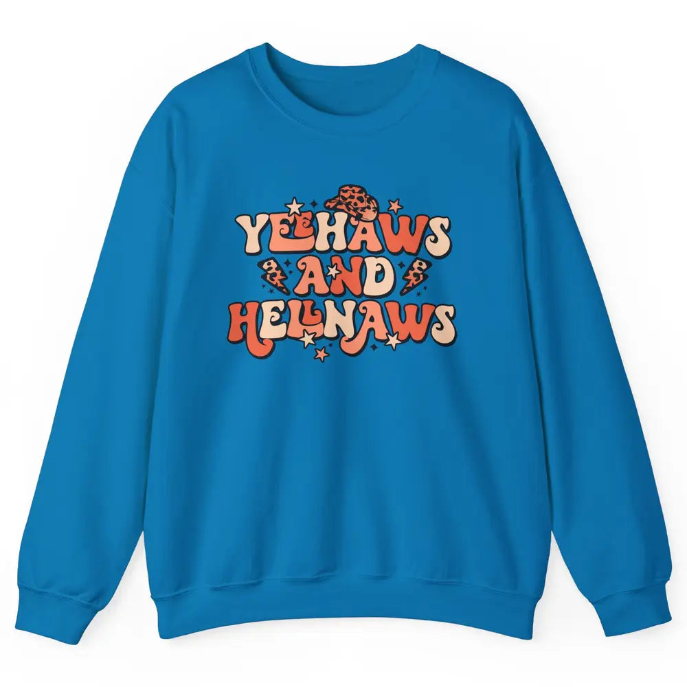Retro Cowboy Leopard Yeehaws And Hell Naws Western Country Unisex Crewneck Sweatshirt