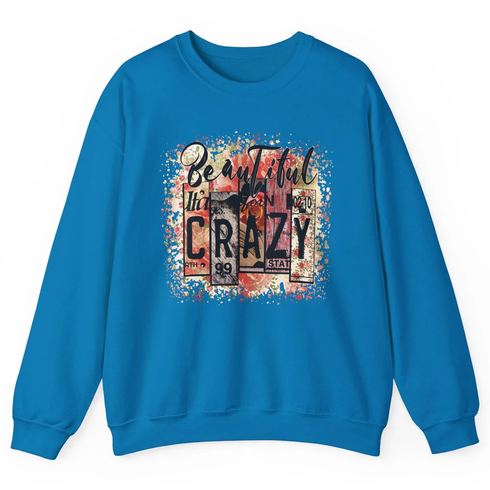 Retro Floral Western Cowgirl Beautiful Crazy Country Music Unisex Crewneck Sweatshirt