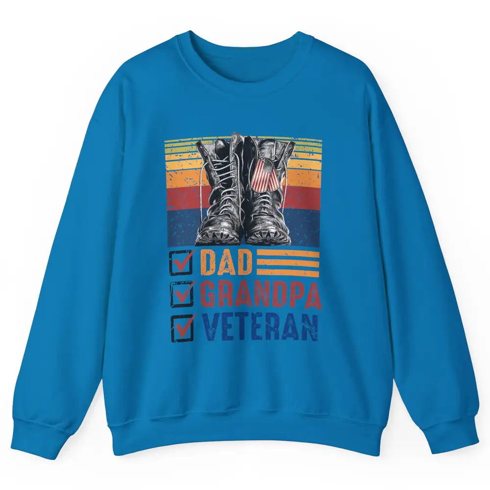 Retro US Flag Combat Boots Dad Grandpa Veteran Day Memorial Unisex Crewneck Sweatshirt