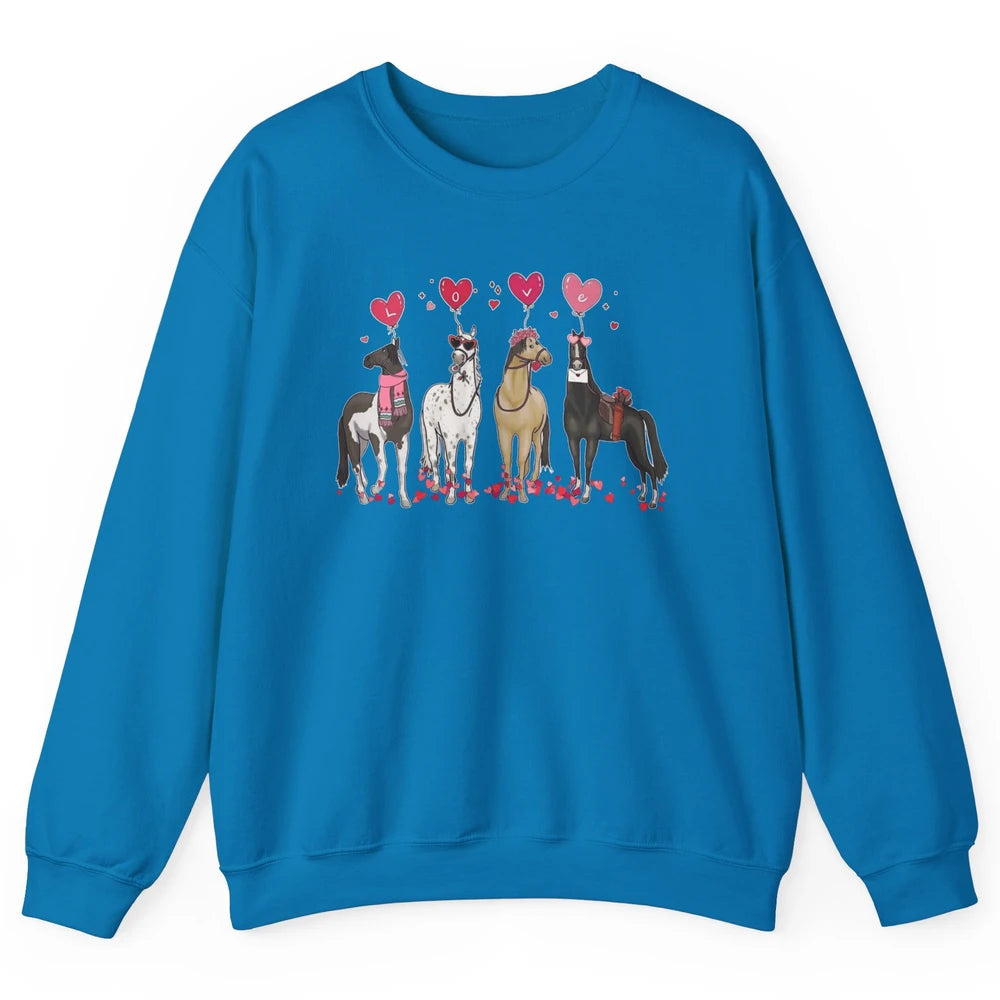 Cute Horse Valentine's Day Horses Cowgirl Rodeo Howdy Western Country Heart Love Balloon Unisex Crewneck Sweatshirt