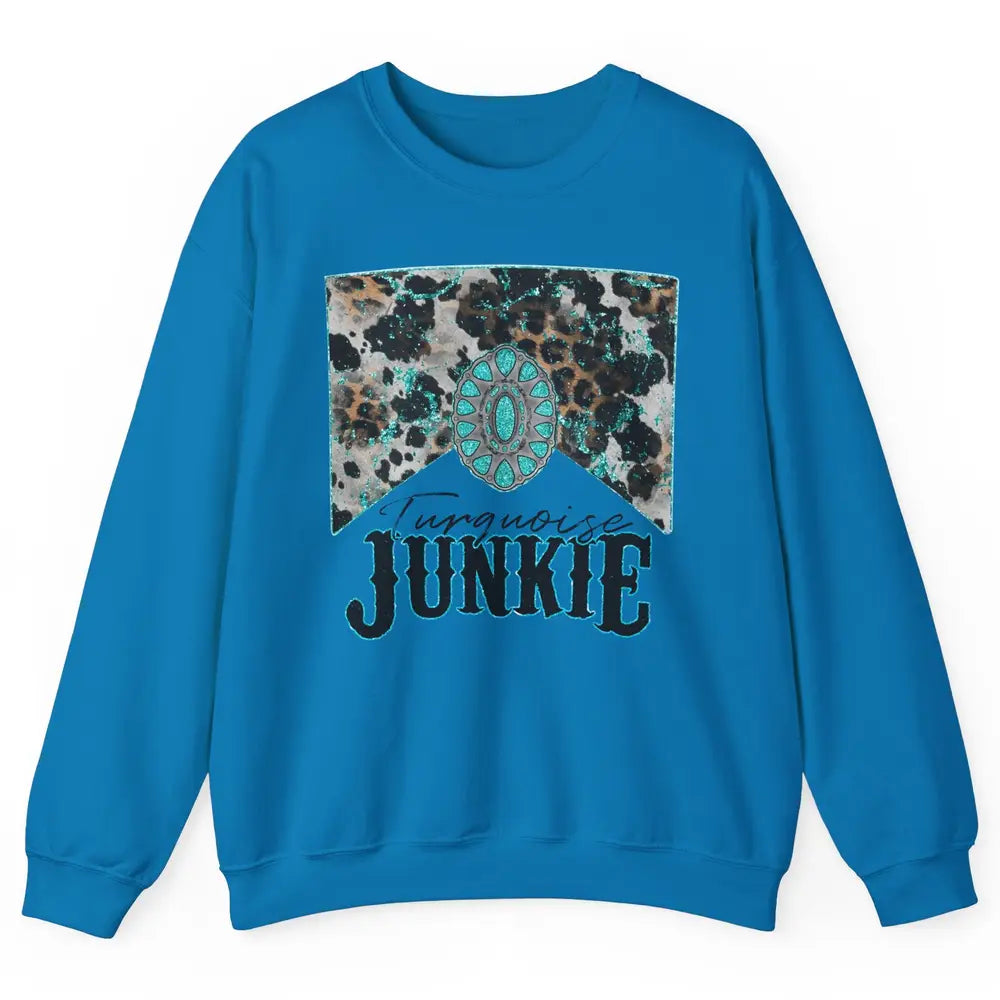 Retro Leopard Turquoise Junkie Gemstone Western Country Unisex Crewneck Sweatshirt