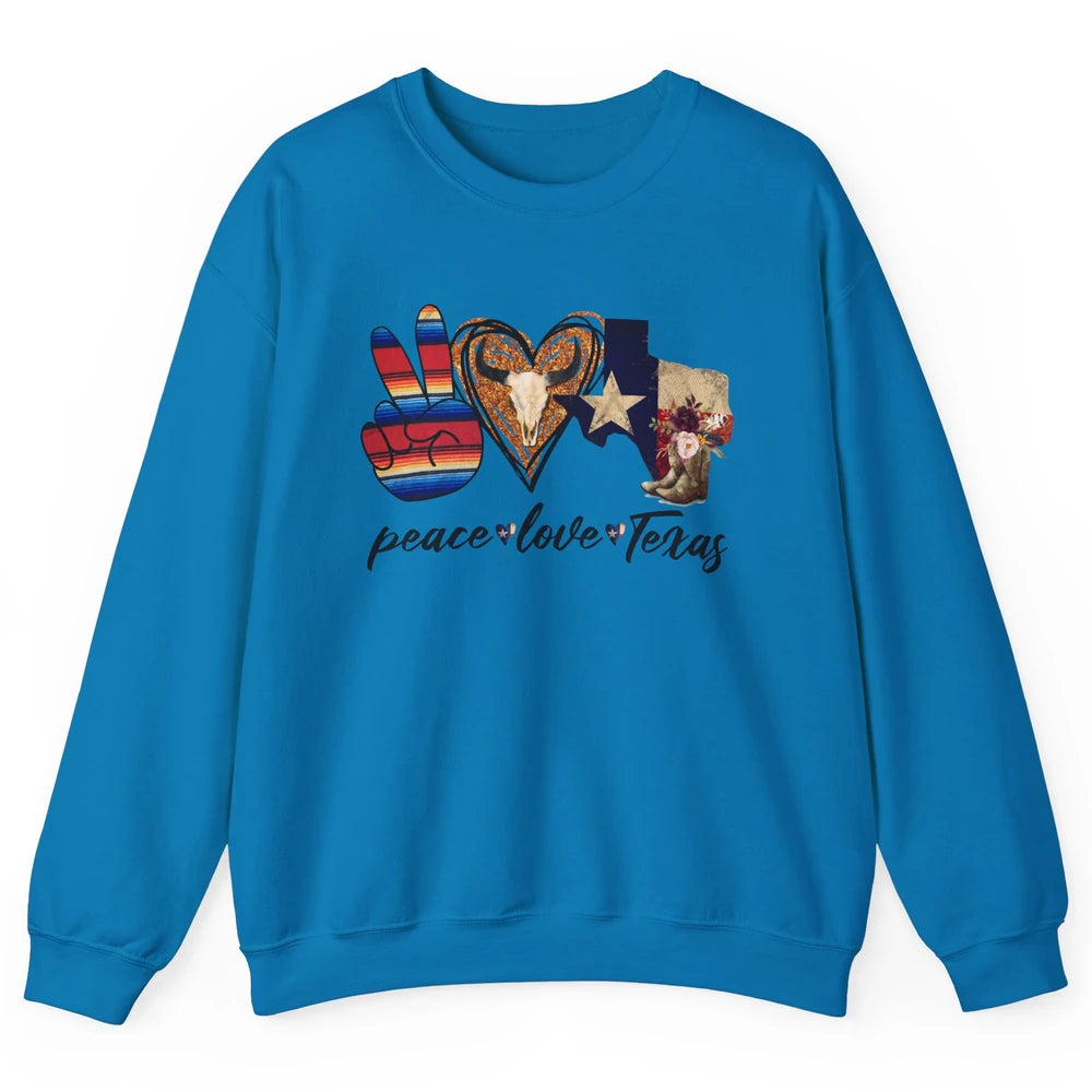 Retro Peace Love Texas Cowboy Boots Western Country Cowgirl Unisex Crewneck Sweatshirt