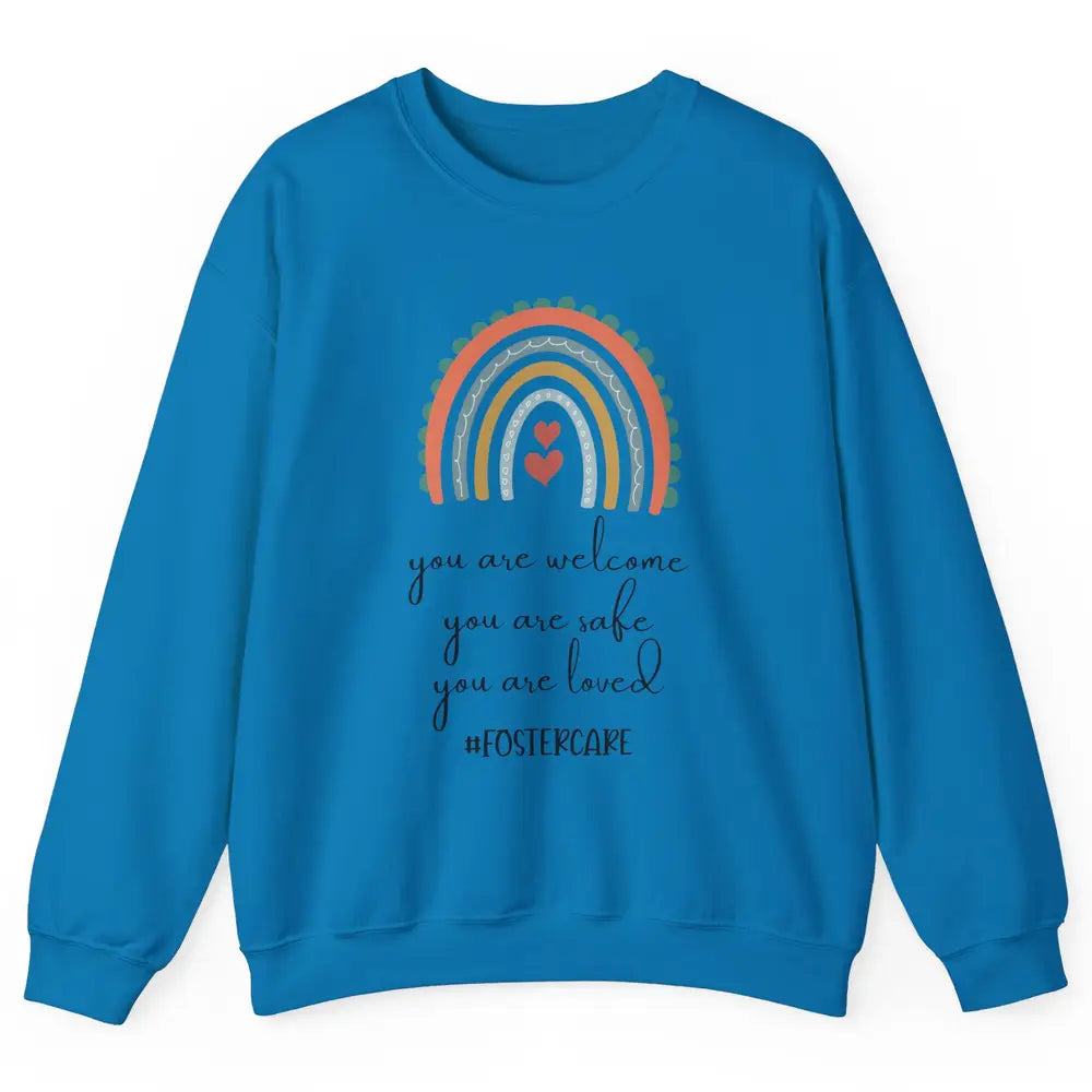 Rainbow Heart You Are Safe Loved Be The Village Foster Care Unisex Crewneck Sweatshirt