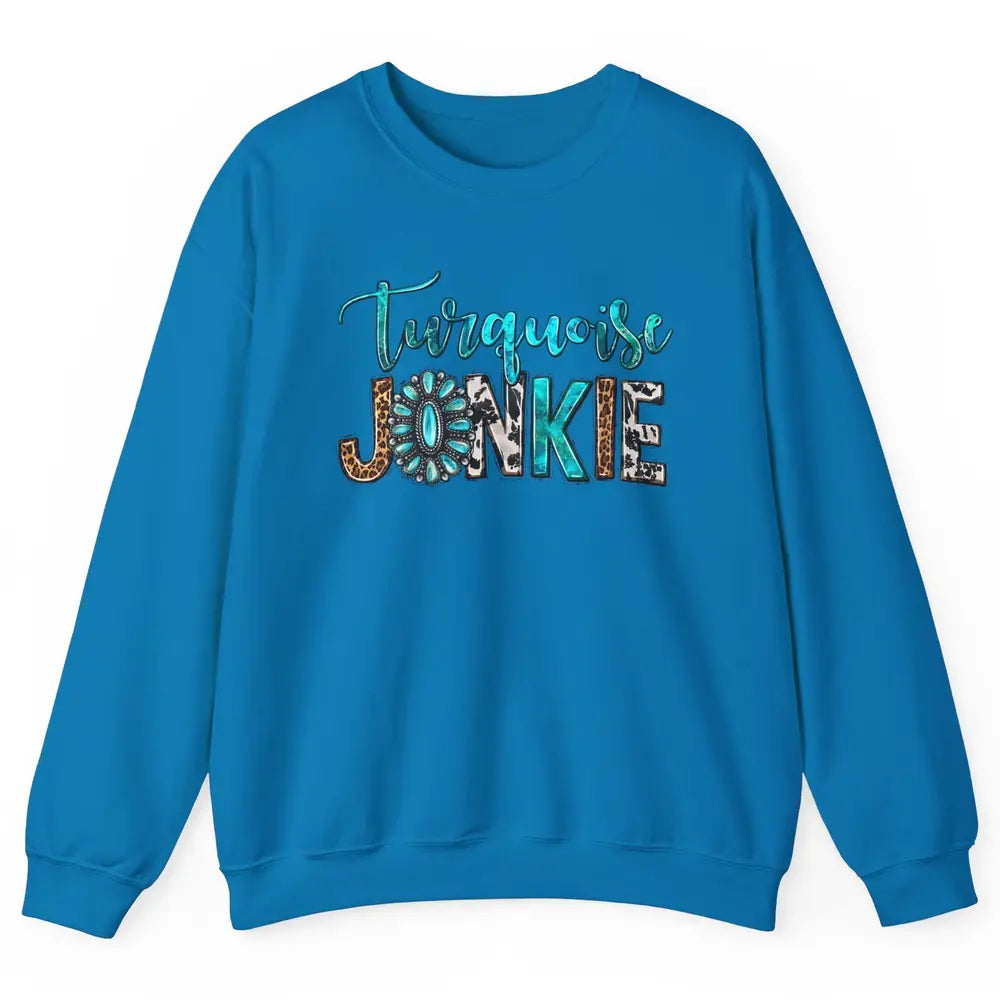 Retro Leopard Turquoise Junkie Gemstone Western Country Unisex Crewneck Sweatshirt