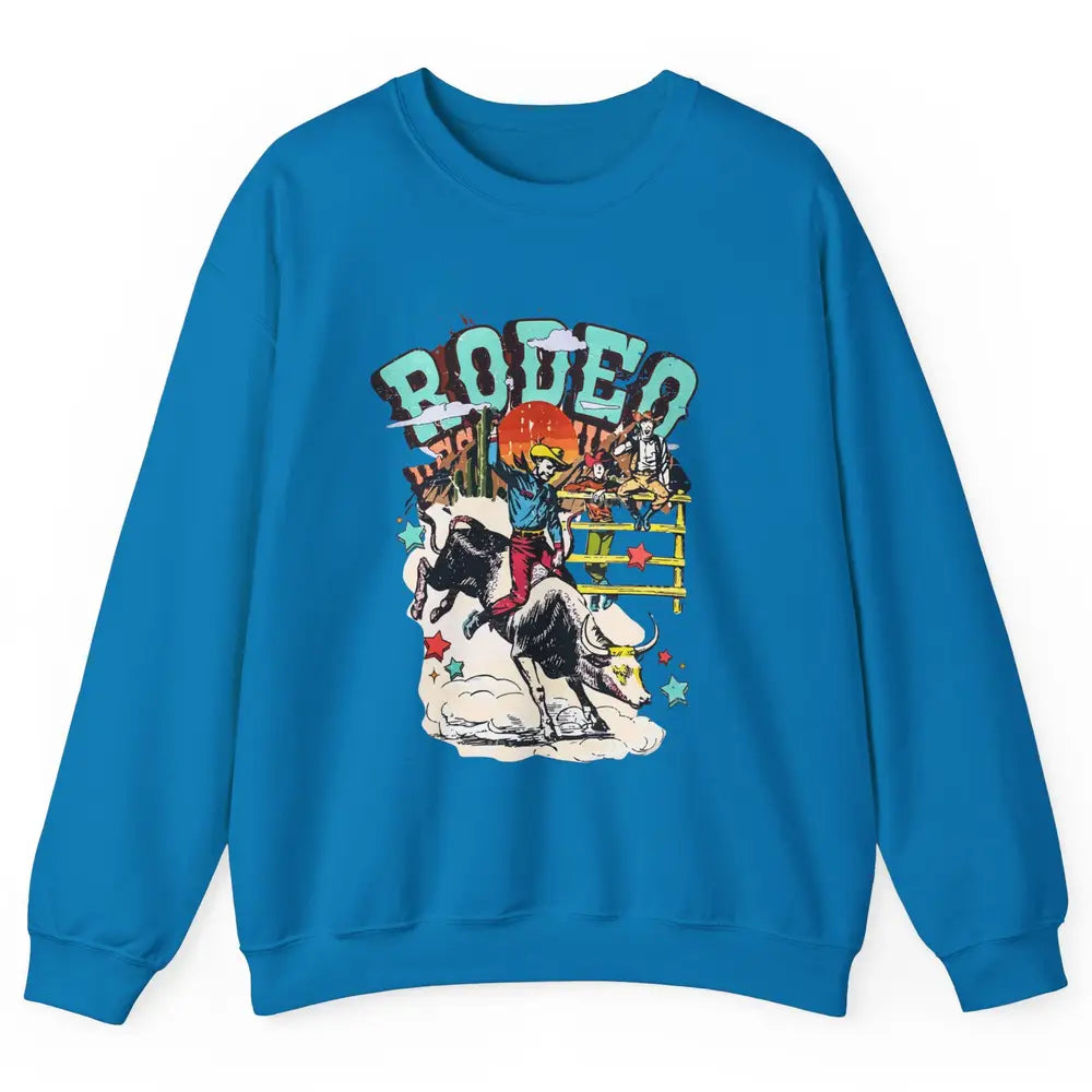 Retro Cowboy Horsing Rodeo Dad Bull Racing Western Country Unisex Crewneck Sweatshirt