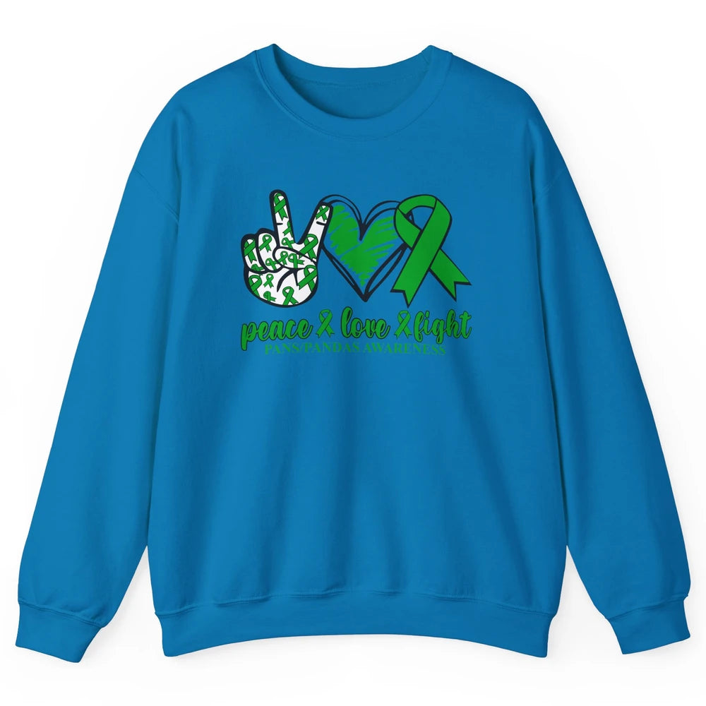 PANS/PANDAS Awareness Green Ribbon Peace Love Cure Unisex Crewneck Sweatshirt