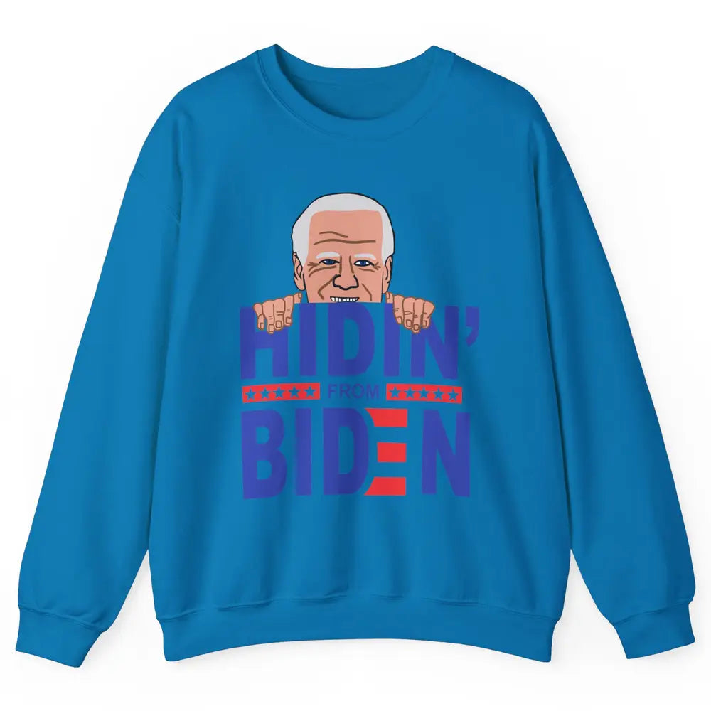 Retro Funny Joe Biden Hiding From Biden Anti Liberal US Flag Unisex Crewneck Sweatshirt