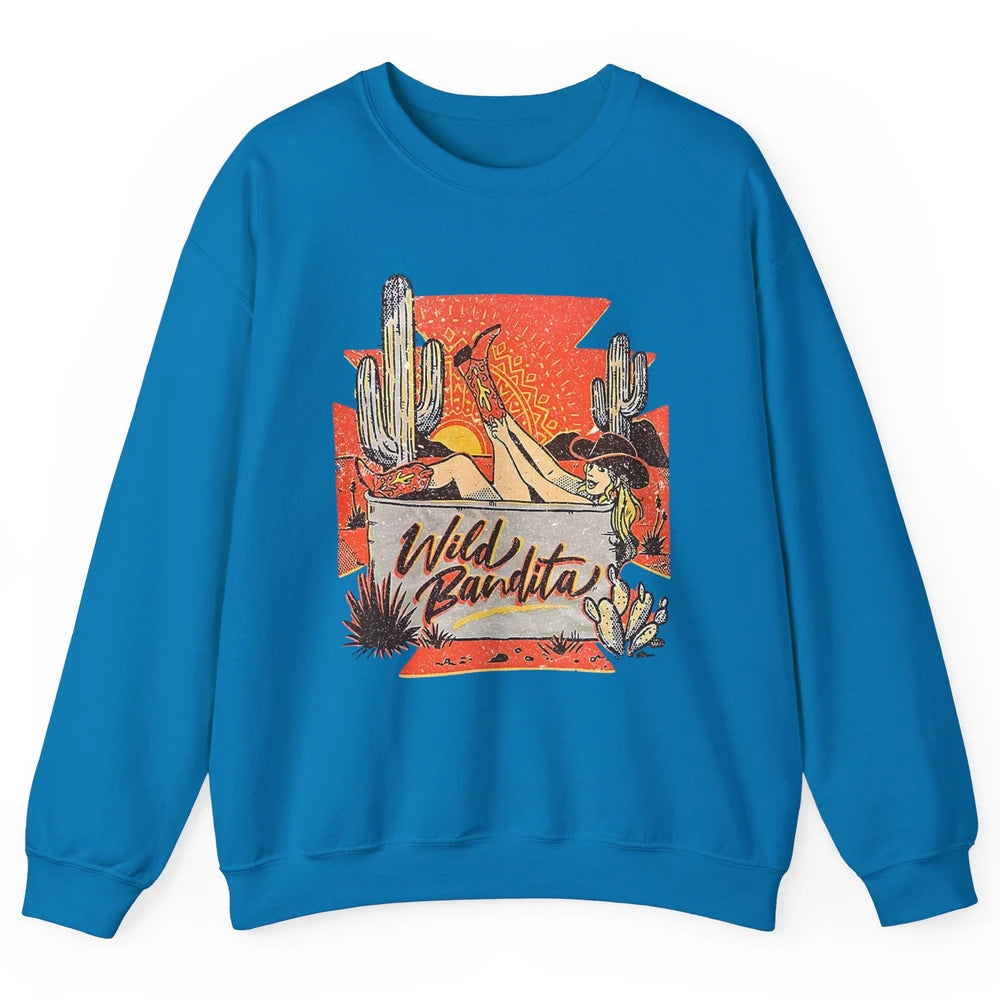 Retro Desert Cactus Cowgirl Wild Bandita Western Country Unisex Crewneck Sweatshirt