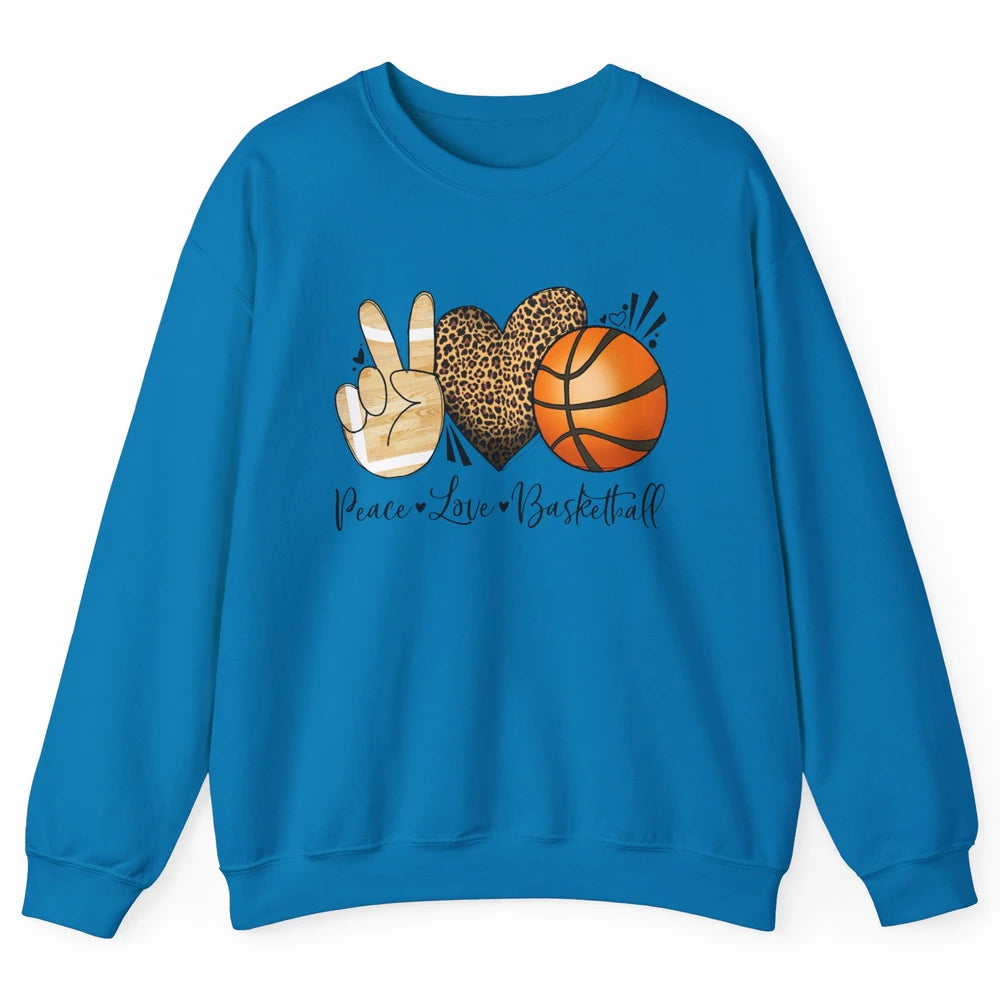 Peace Love Basketball Leopard Heart Basketball Lovers Gift Unisex Crewneck Sweatshirt