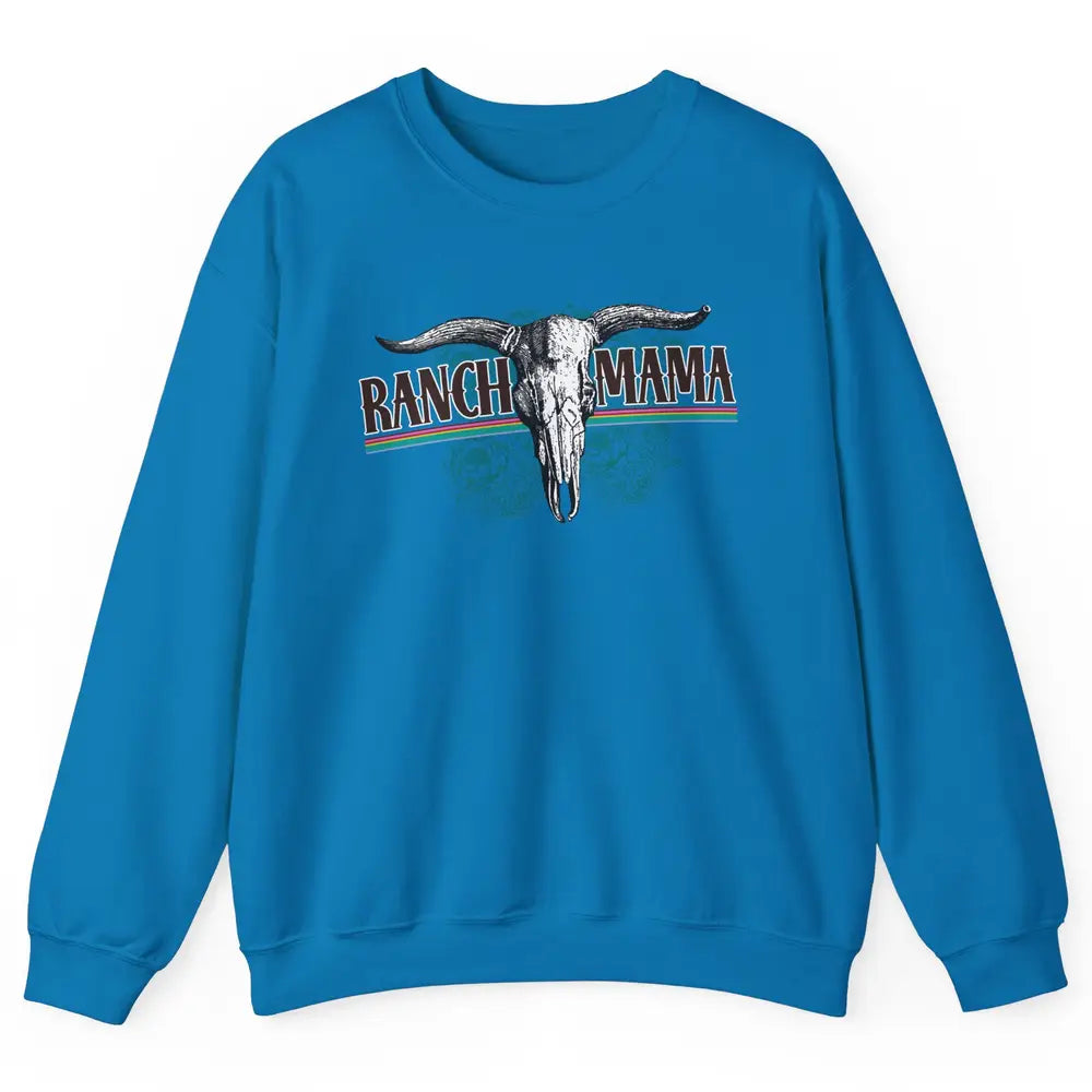 Retro Ranch Mama Highland Cow Skull Western Country Cowboy Unisex Crewneck Sweatshirt