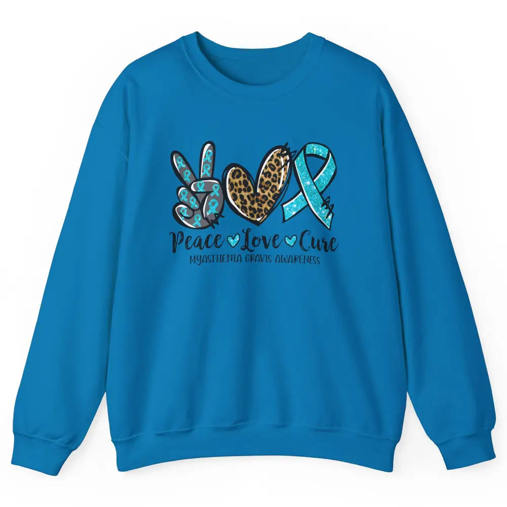 Myasthenia Gravis Awareness Ribbon Peace Love Cure Leopard Unisex Crewneck Sweatshirt