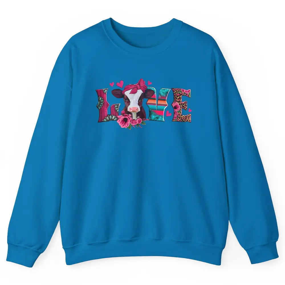 Pink Leopard Love Baby Calf Western Valentines Farm Animals Unisex Crewneck Sweatshirt