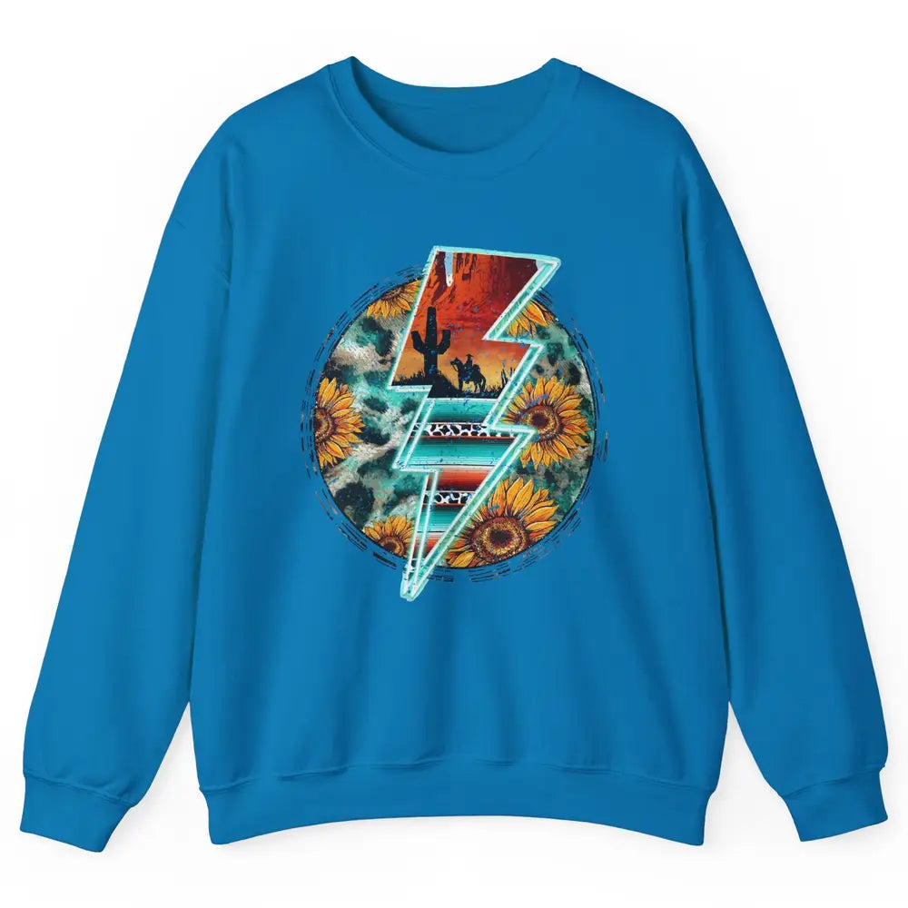 Sunflower Cowhide Cowboy Desert Lightning Bolt Western Girl Unisex Crewneck Sweatshirt