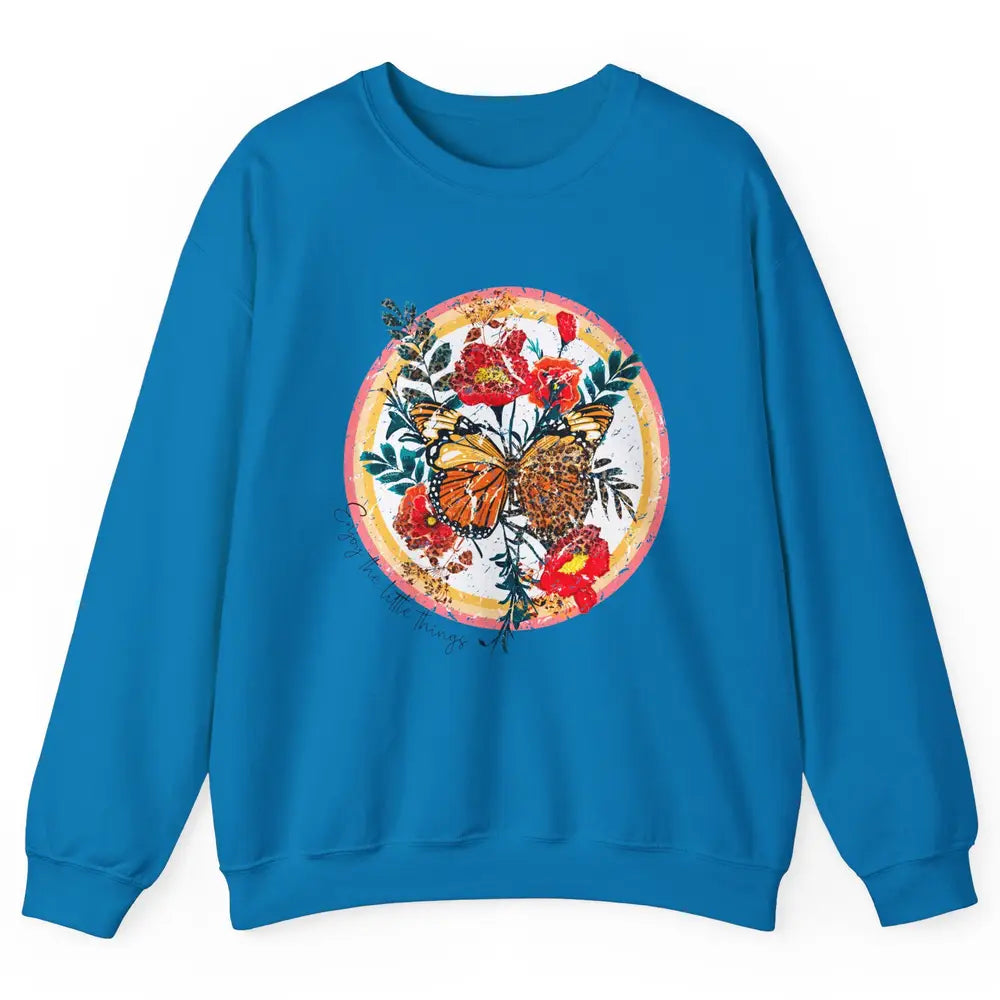 Retro Enjoy Things Butterfly Flower Mental Health Leopard Unisex Crewneck Sweatshirt