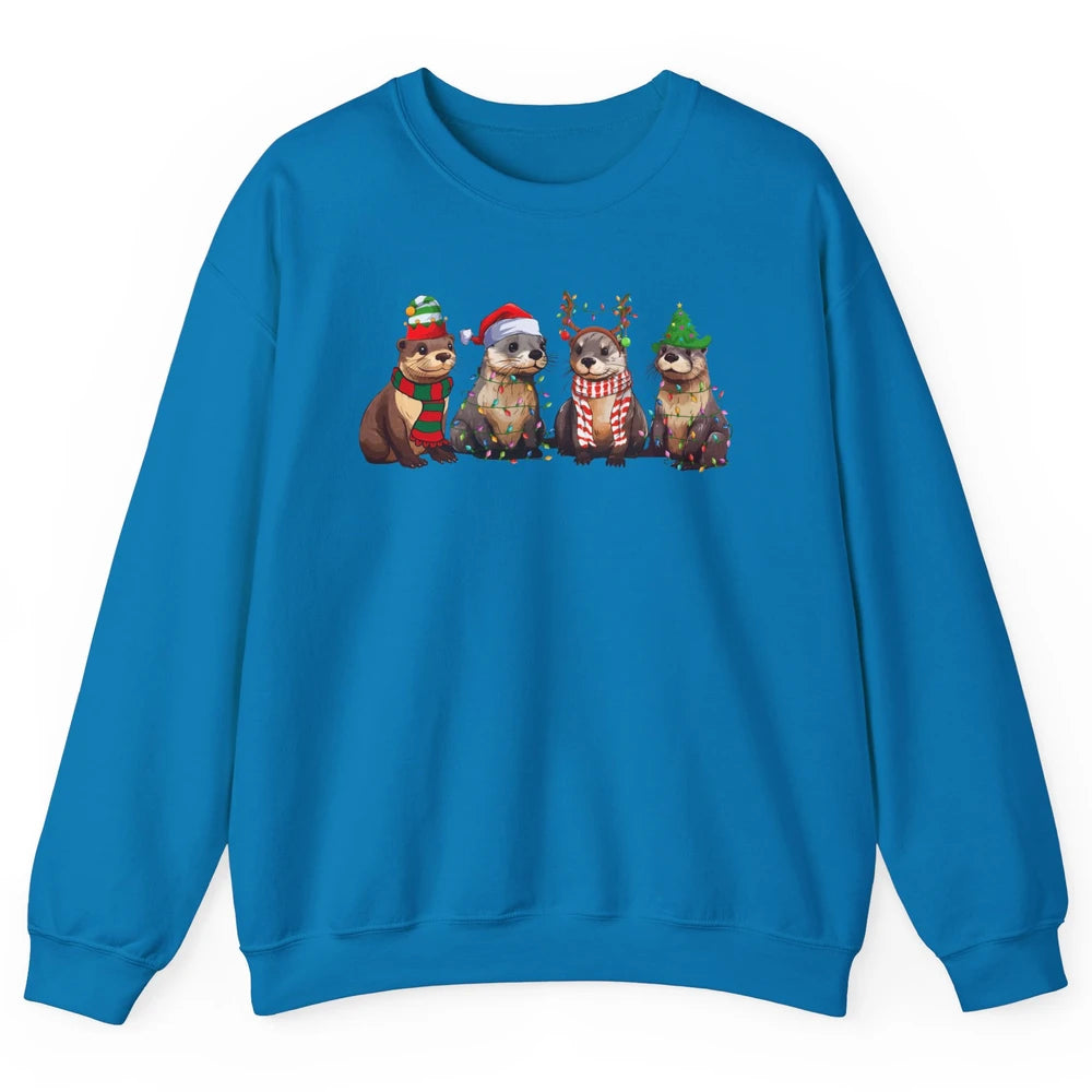 Otters Christmas Lights Sea Animal Christmas Otter Lovers Unisex Crewneck Sweatshirt