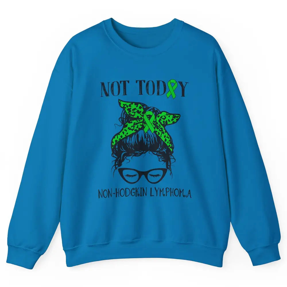 Non-Hodgkin Lymphoma Cancer Warrior Messy Hair Leopard Green Unisex Crewneck Sweatshirt