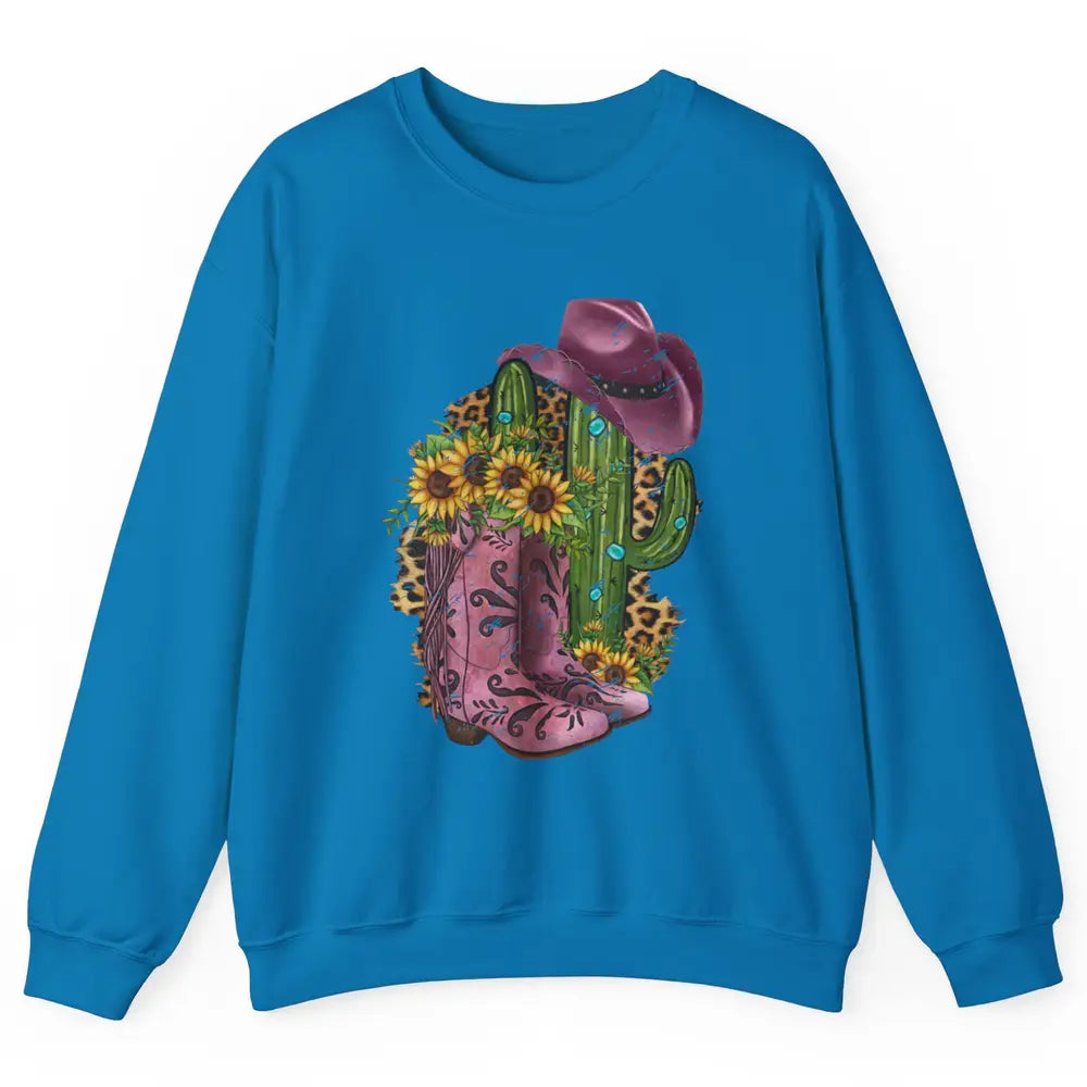Retro Cowboy Boots & Hat Sunflower Let's Go Girls Cowgirls Unisex Crewneck Sweatshirt