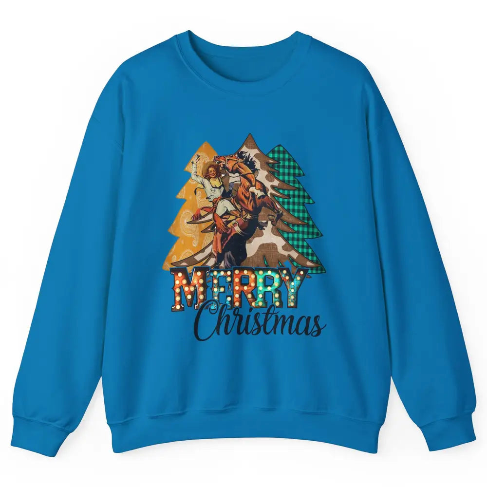 Rodeo Mom Cowgirl Christmas Tree Western Country Cowboy Gift Unisex Crewneck Sweatshirt
