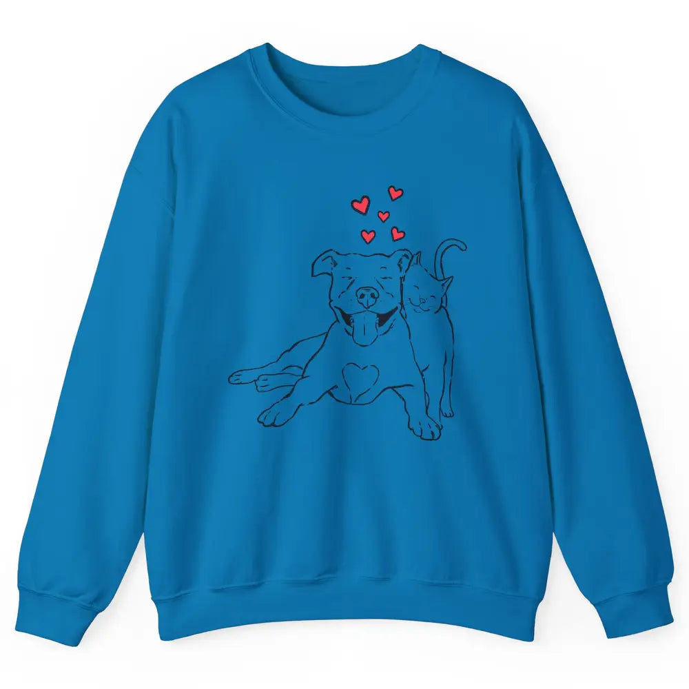 Pittie And Kitty Cute Pitbull Cats And Dogs Lovers Gift Unisex Crewneck Sweatshirt