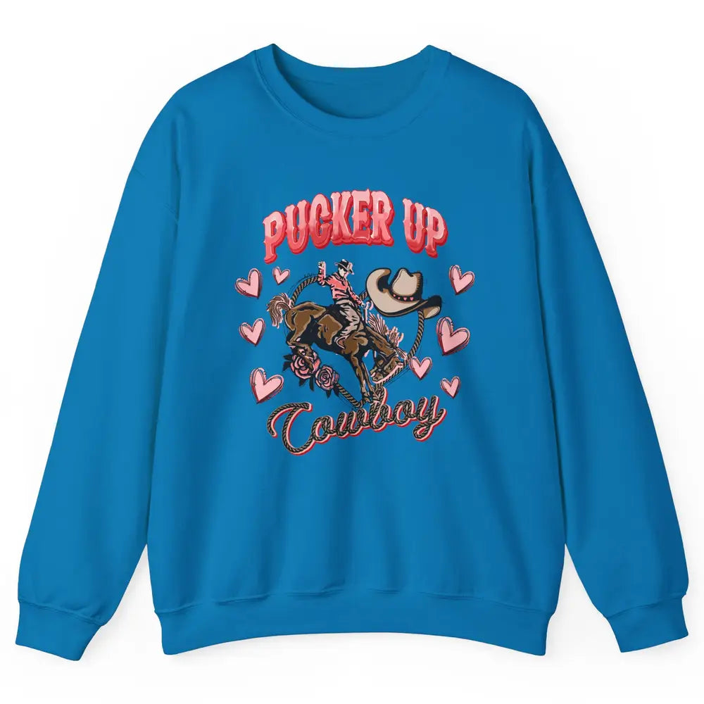 Retro Cowboy Horsing Pucker Up Cowboy Western Valentines Day Unisex Crewneck Sweatshirt