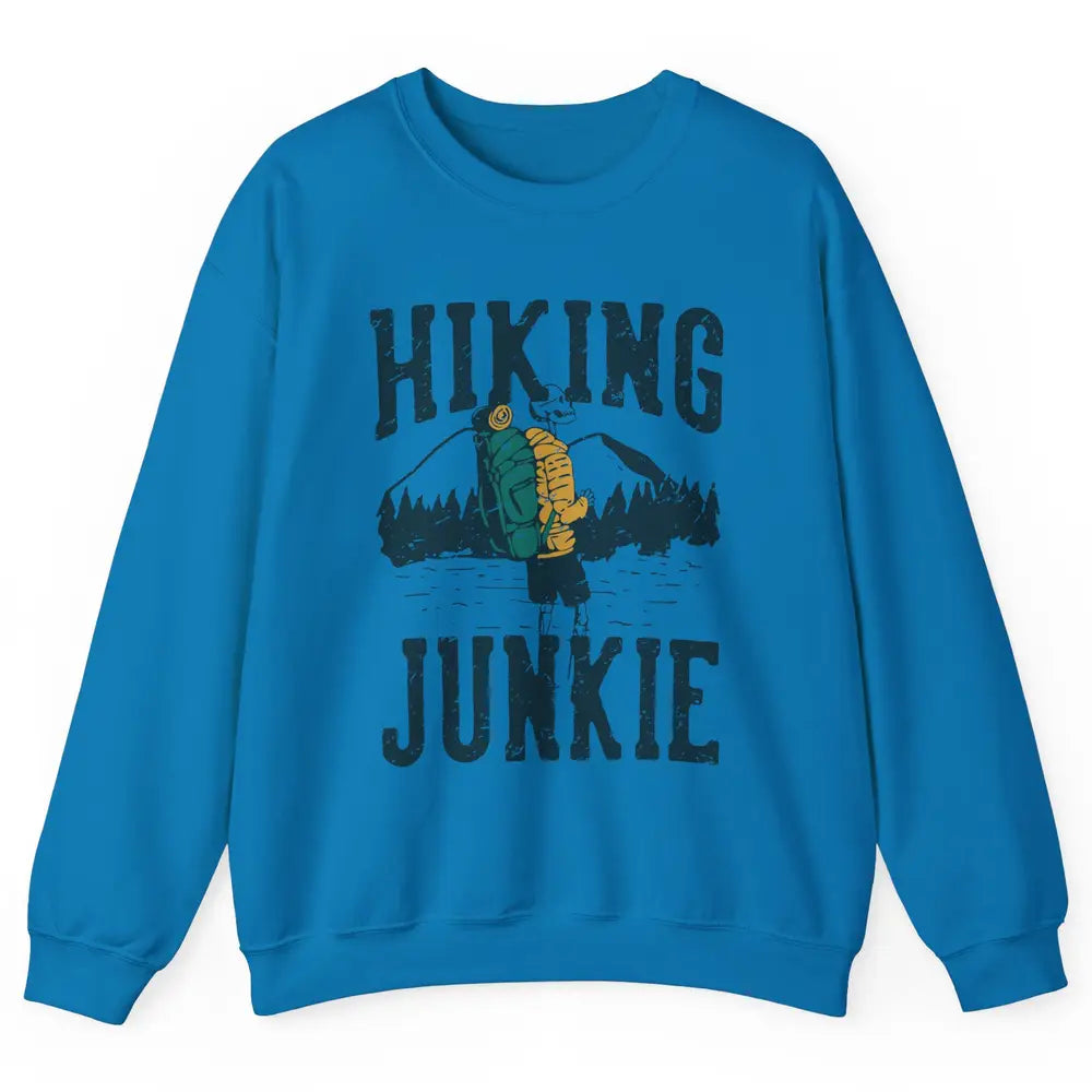 Retro Mountain Hiking Junkie Skeleton Nature Exploring Hiker Unisex Crewneck Sweatshirt