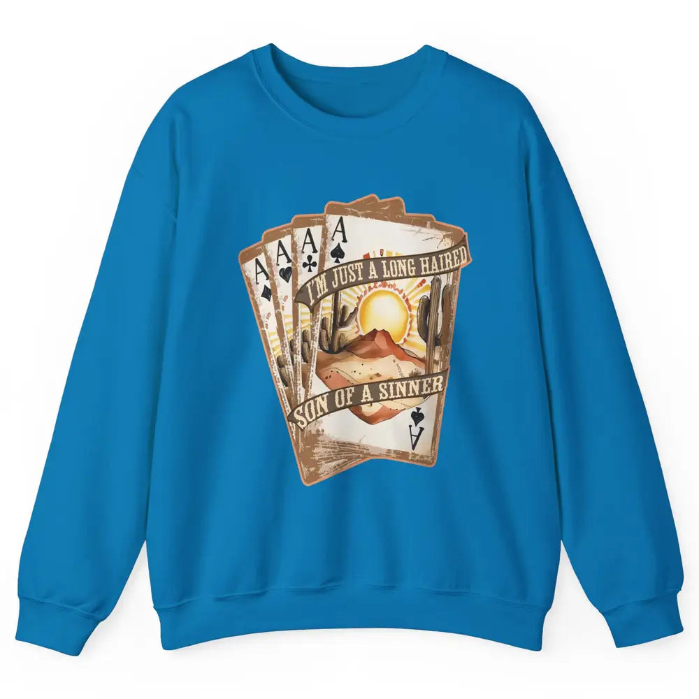 Retro Desert Sunset Long Haired Son Of Sinner Cards Western Unisex Crewneck Sweatshirt