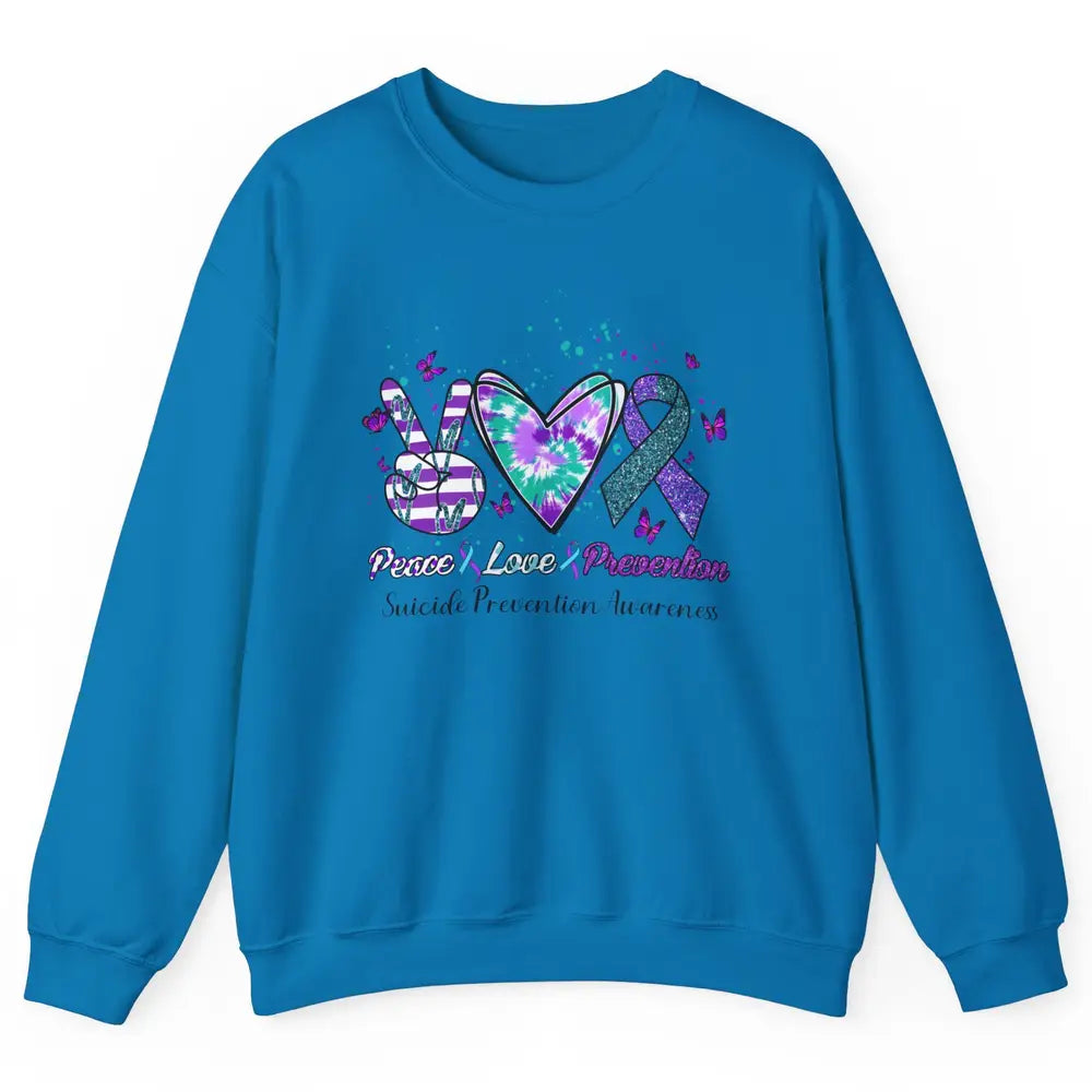Peace Love Prevention Teal Purple Ribbon Suicide Awareness Unisex Crewneck Sweatshirt