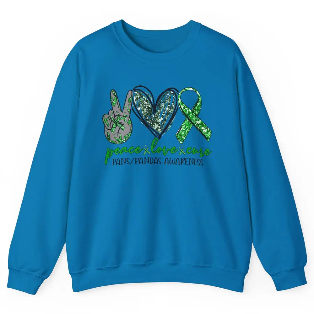 PANS/PANDAS Awareness Green Ribbon Peace Love Cure Unisex Crewneck Sweatshirt