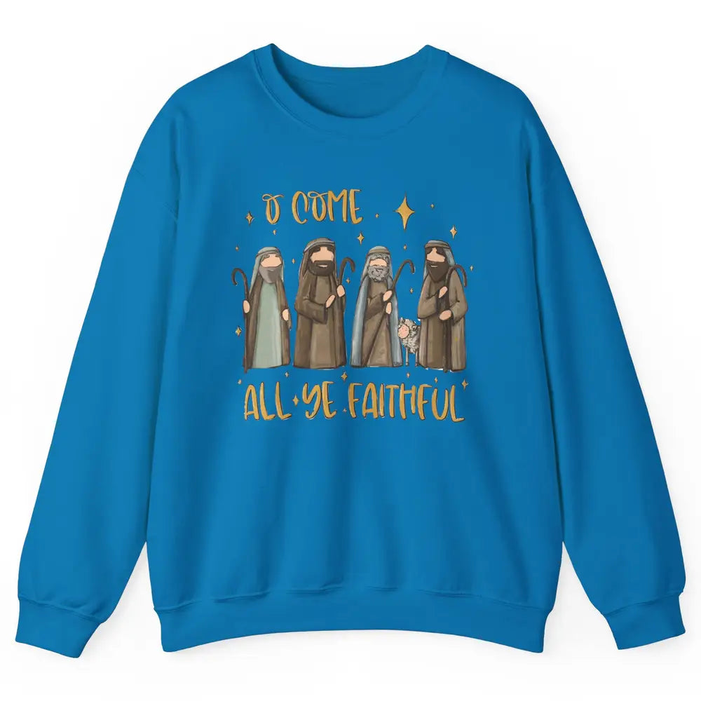 Retro Christmas O Come All Ye Faithful Christian Jesus Faith Unisex Crewneck Sweatshirt