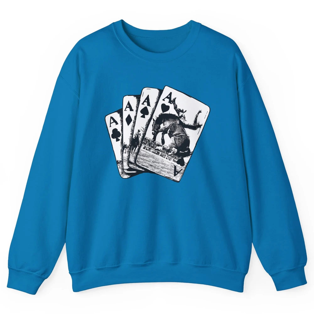 Punchy Cowboy Horsing Playing Cards Western Cowboy Rodeo Unisex Crewneck Sweatshirt