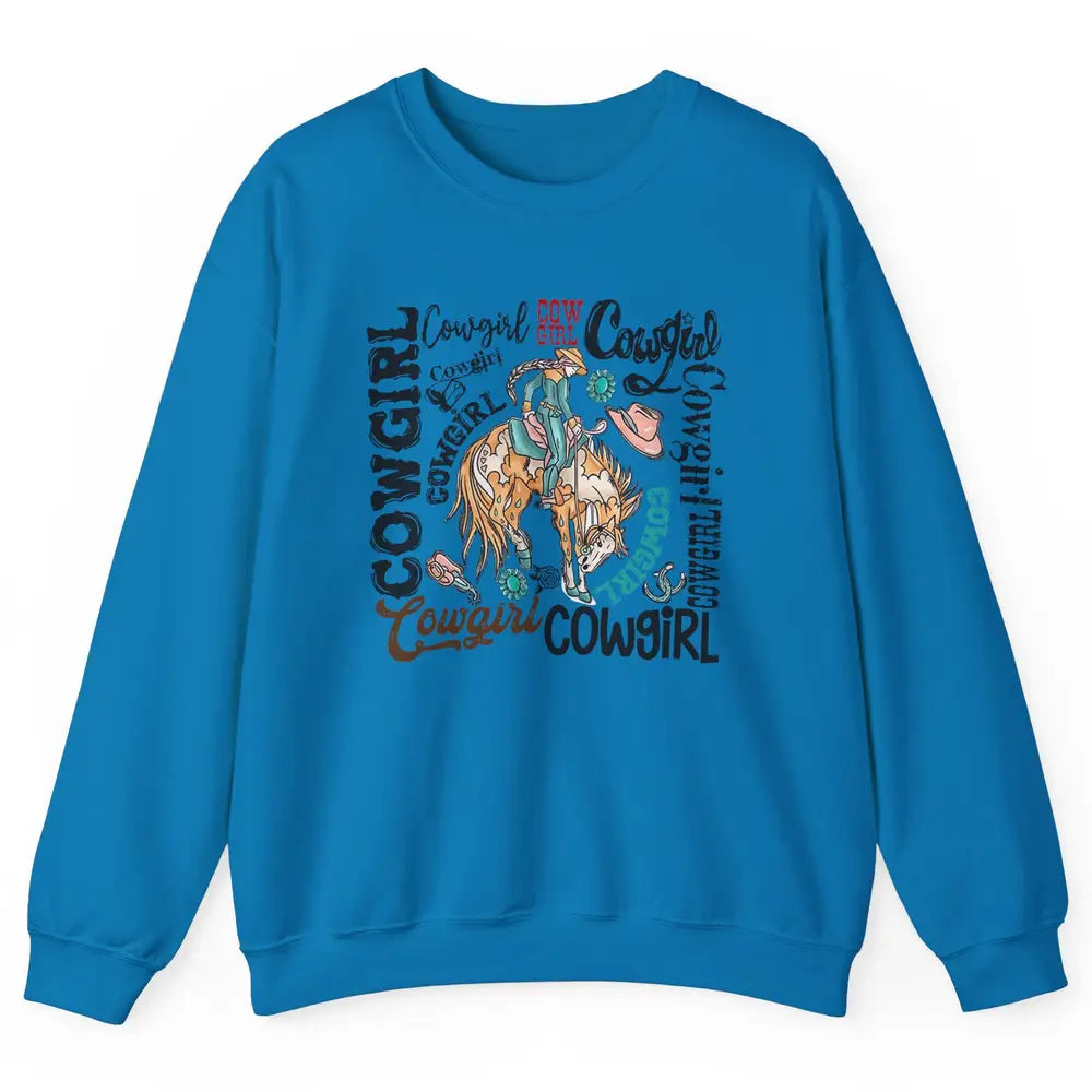 Retro Cowgirl Rodeo Wild Western Country Cowboy Hat Unisex Crewneck Sweatshirt