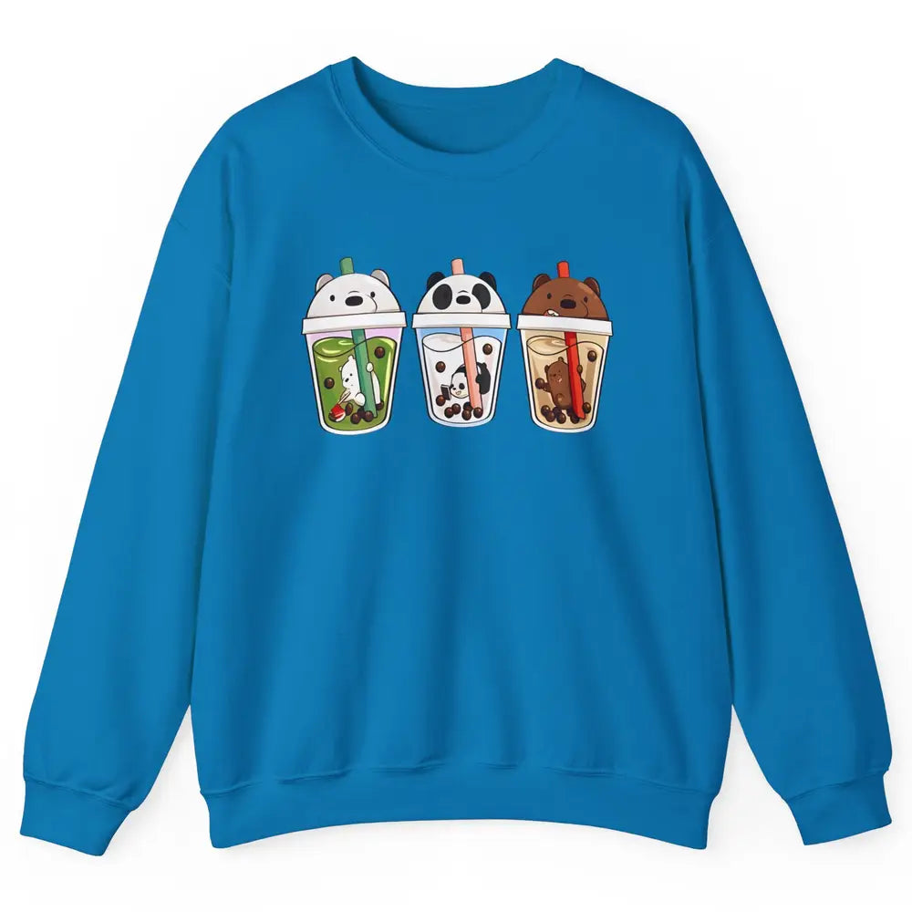 Panda Milk Tea Bears Milk Tea Animal Drinking Boba Lovers Unisex Crewneck Sweatshirt