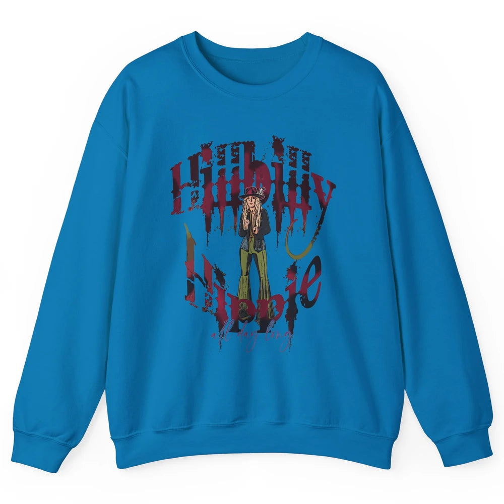Retro Cowgirl Hillbilly Hippie All Day Long Western Country Unisex Crewneck Sweatshirt