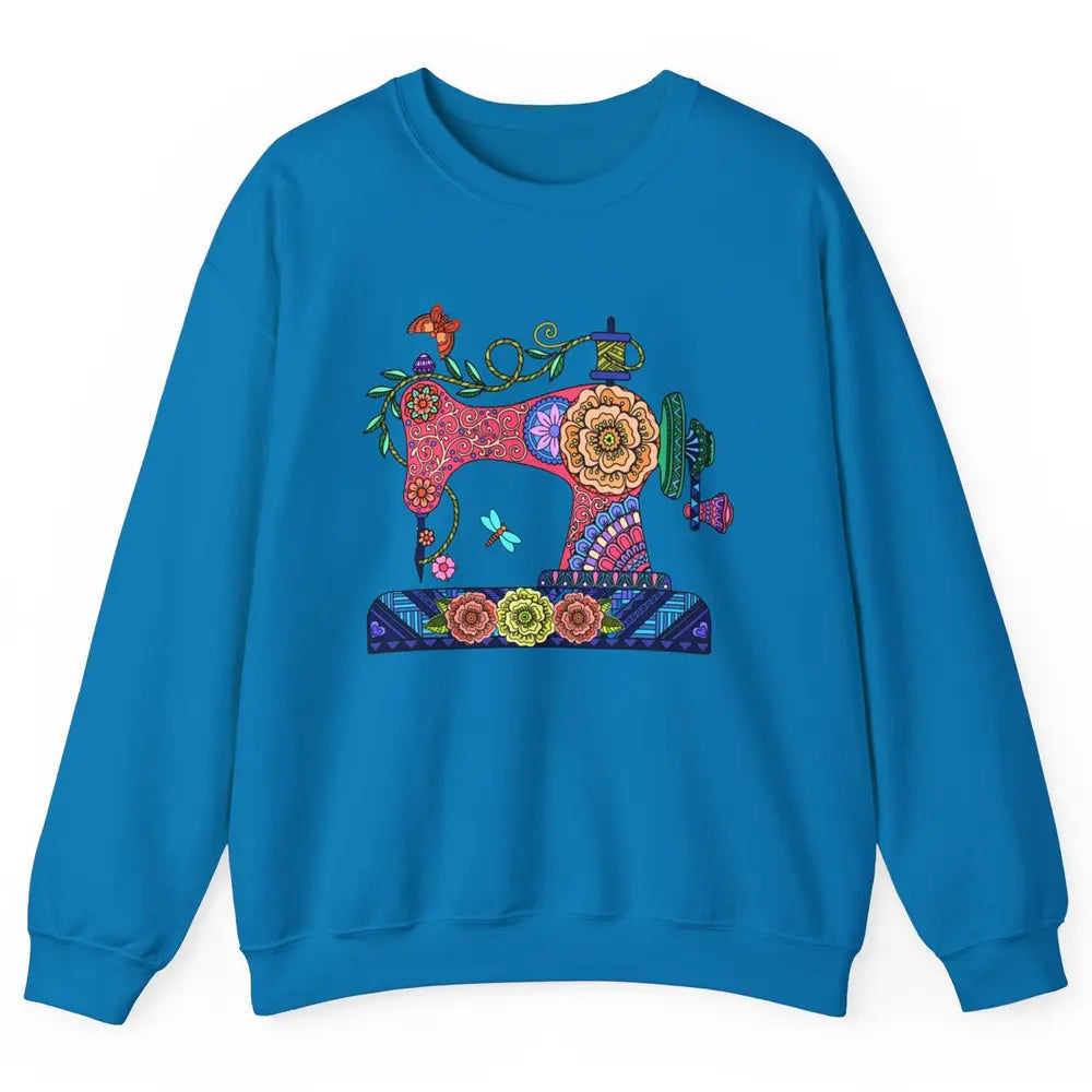 Retro Floral Sewing Machine Sew Blessed Quilting Lovers Unisex Crewneck Sweatshirt