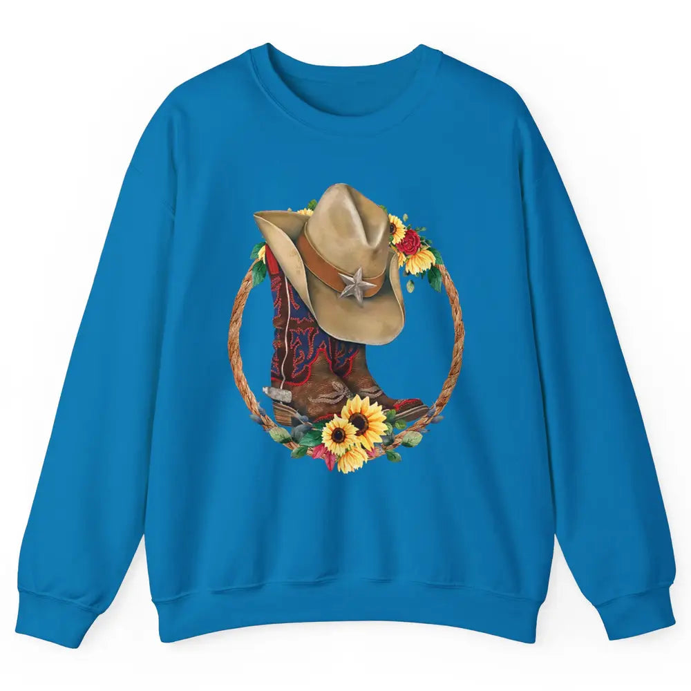 Retro Cowboy Boots Sunflower Let's Go Girls Western Cowgirls Unisex Crewneck Sweatshirt