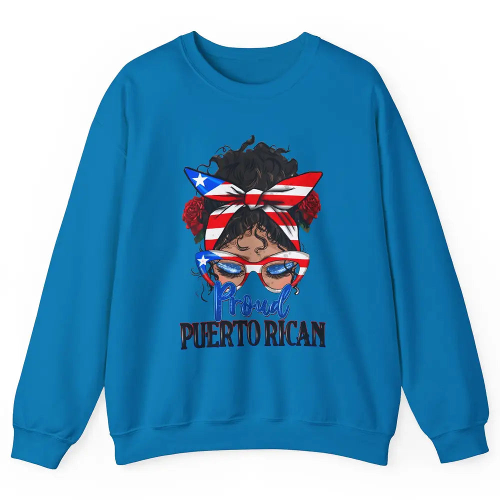 Proud Puerto Rican Girl Messy Bun Hair Puerto Rico Flag Unisex Crewneck Sweatshirt