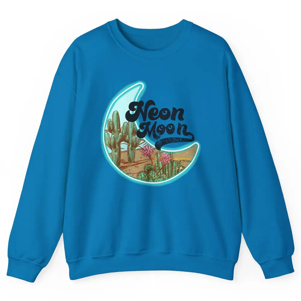 Neon Moon Cactus Flower Desert Western Cowboy Rodeo Vintage Unisex Crewneck Sweatshirt