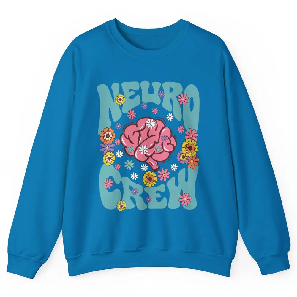 Retro Floral Neuro Crew Nurse Life Neurologist Neuroscience Unisex Crewneck Sweatshirt